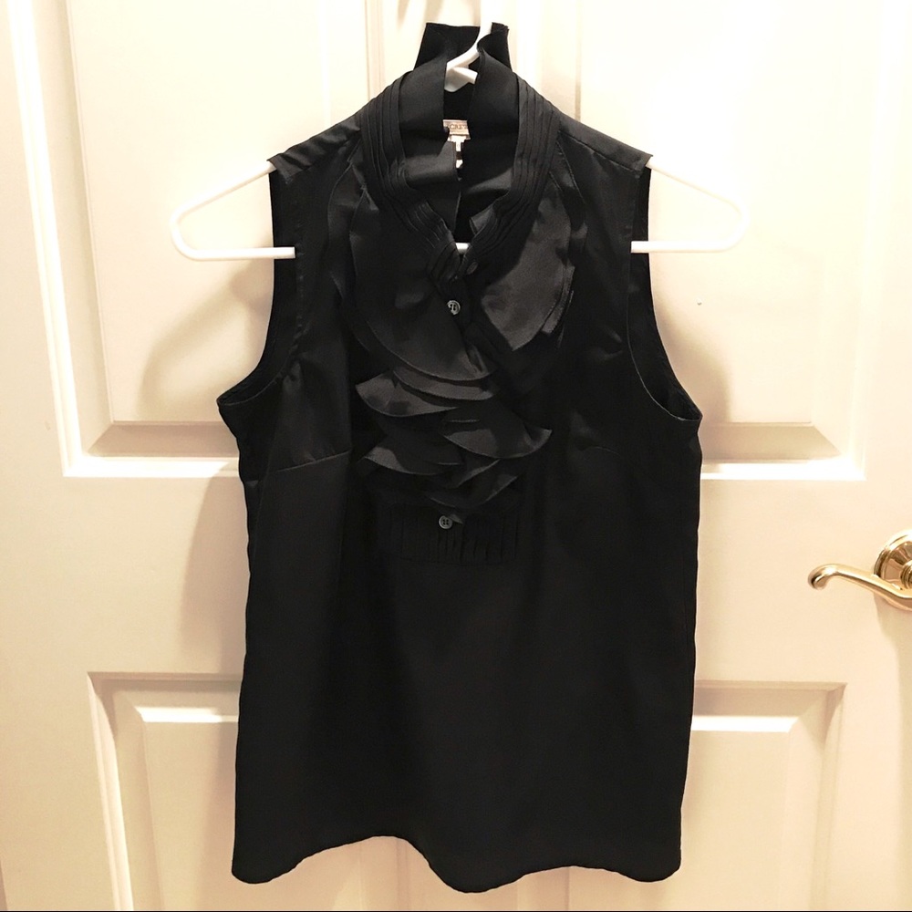 J. crew black ruffle silk blouse